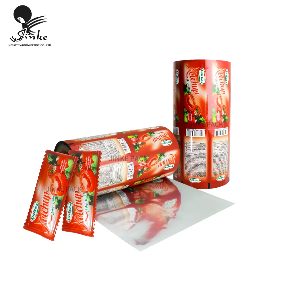 Custom food grade good quality plastic tomato sauce food wrapping packaging ketchup packaging roll film for paste