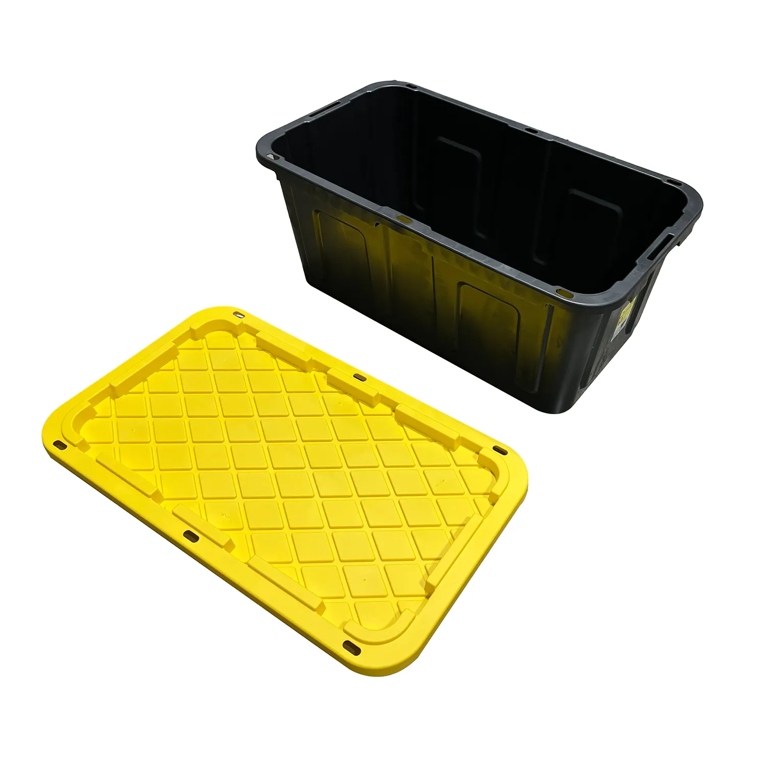 Nhiệm vụ nặng nề không thấm nước Stackable hộp khó khăn 17 gallon đen lưu trữ Tote với nắp màu vàng
