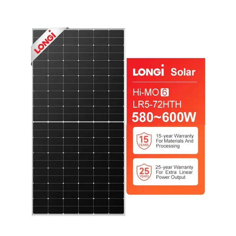 लॉन्गी पैनलेस सोलारेस 600 वॉट 595w लॉन्गी एन प्रकार के सौर पैनल घर के लिए उच्च दक्षता 585w सौर पैनल