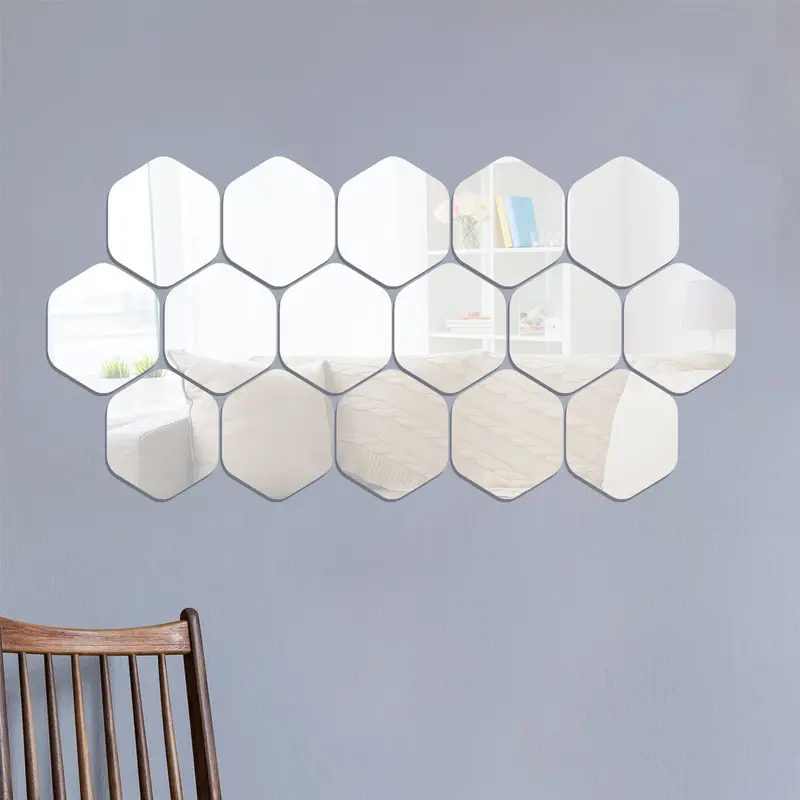 Miroir acrylique hexagonal Stickers muraux tridimensionnels chambre salon escaliers allée fond décoration murale miroir