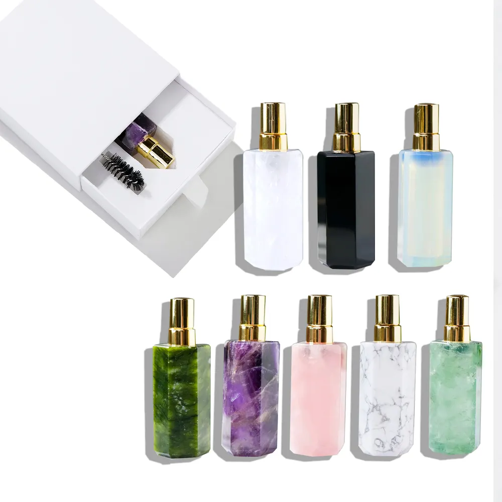 Botella de perfume con boquilla de GEMA de cristal Natural para mujer, aceite de amatista curativo, venta al por mayor