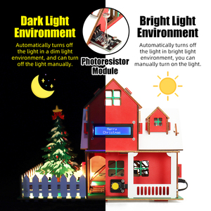 Tscinbuny Smart Christmas House Kit DIY Electronic Sensor Kit Christmas STEM IOT Kit educativo para Arduino Nano Programación