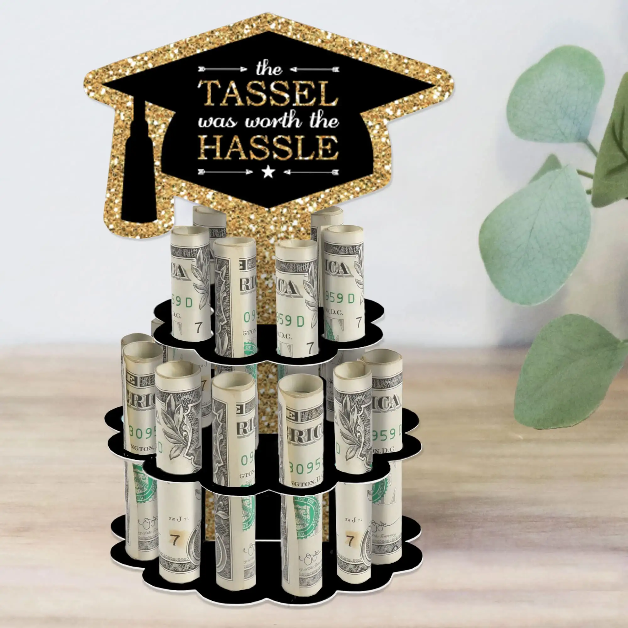 Novo Design Tassel Vale o Hassle Ouro Bolo Titular Festa Jogo Presente Diy Graduação Festa Dinheiro Titular Presente