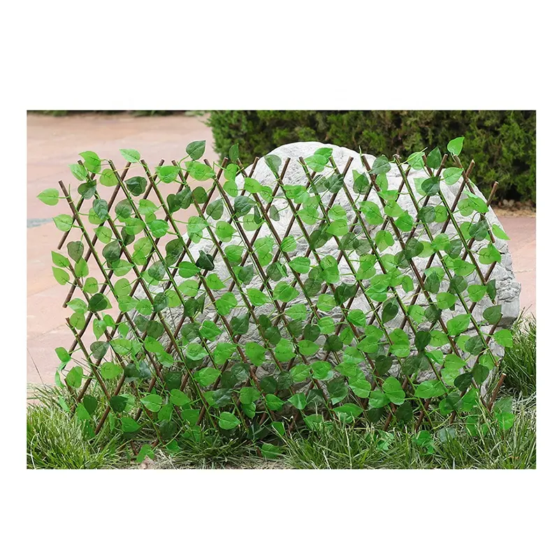 Simulation wooden fence garden outdoor plant courtyard artificial apple leaf decorative fence telescopic wooden fence