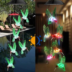 Portable Waterproof Outdoor Color Changing Six Hummingbird <strong>Wind</strong> Chimes <strong>LED</strong> Decorative Mobile Solar Hummingbird <strong>Wind</strong> Chime - Product Image 2