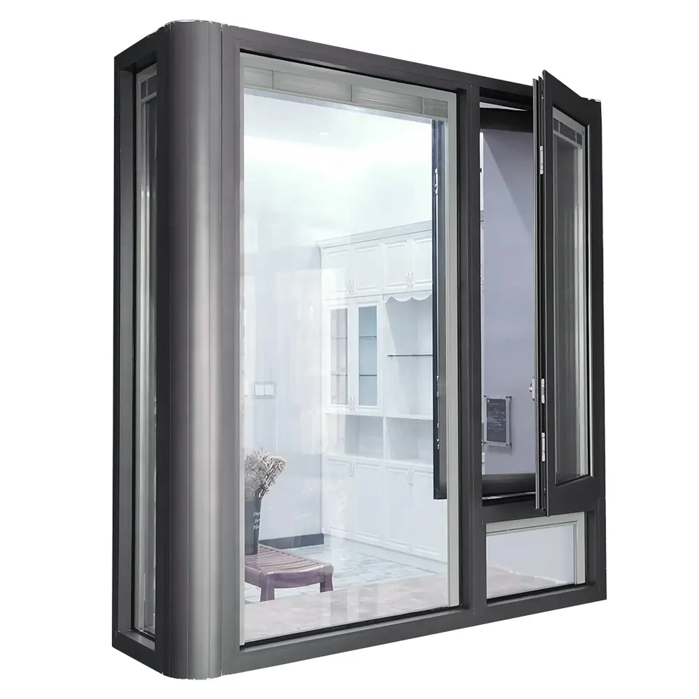 Ventana de doble arco de vidrio, ventanas con persiana abatible de aluminio francés