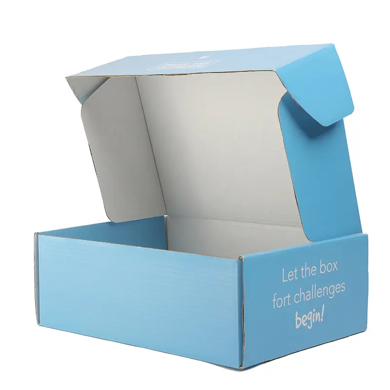 Özel açık mavi giyim günlük ihtiyaçlar katlanabilir ambalaj hediye kutusu oluklu uçak kutusu