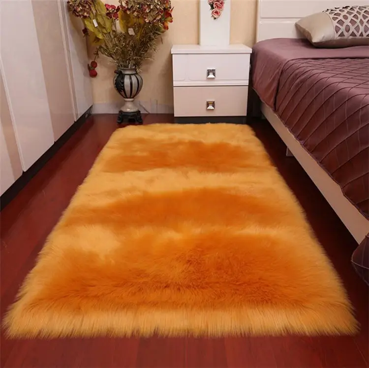 Vente en gros de tapis en fourrure de mouton longue personnalisée de couleur unie tapis de salon en fourrure