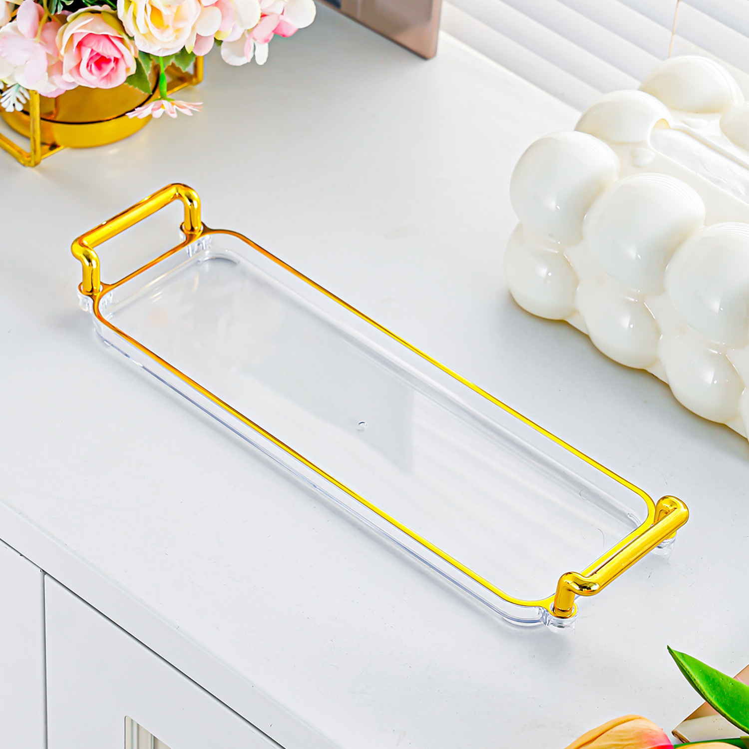 Transparent Gold Strip Tray - 3 Compartments