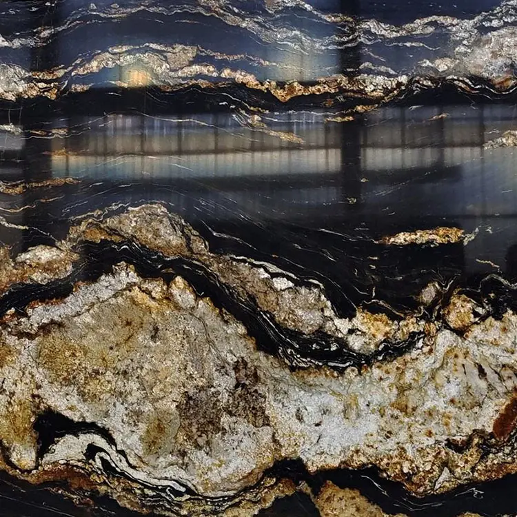 도매 천연 블랙 토러스 마그마 골드 화강암 매트릭스 티타늄 화강암 석판 블랙 퓨전 우주 금 화강암