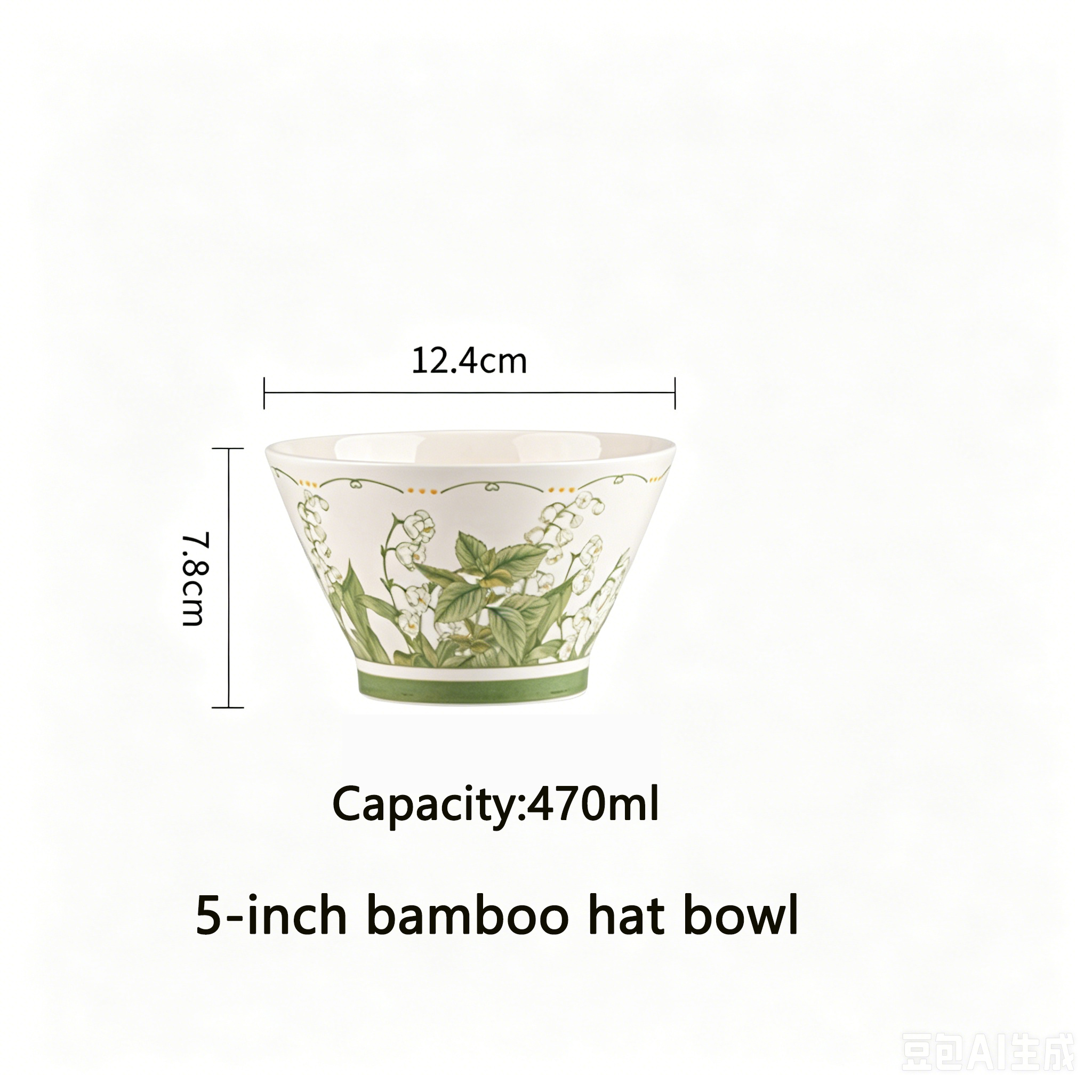 White and green 5-inch bamboo hat bowl