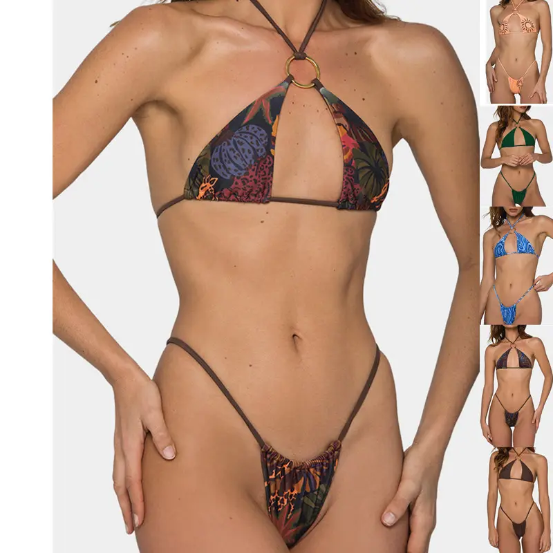 2024 moda Sexy playa niñas Micro Mini Micro triángulo Tanga Bikini traje de baño conjunto