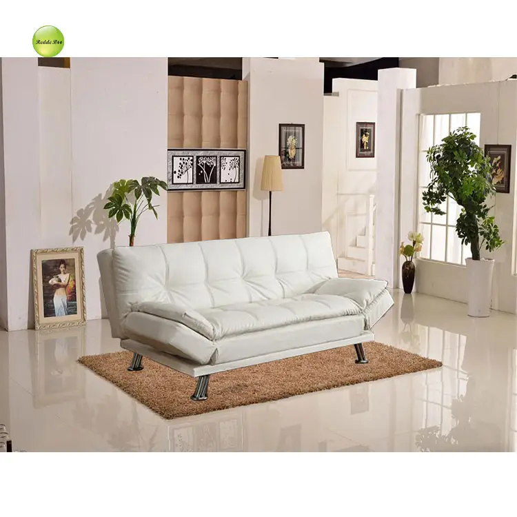 Modern Cheap Metal Legs Futon Couch White Fabric Sofa Bed Living Room Indoor Furniture