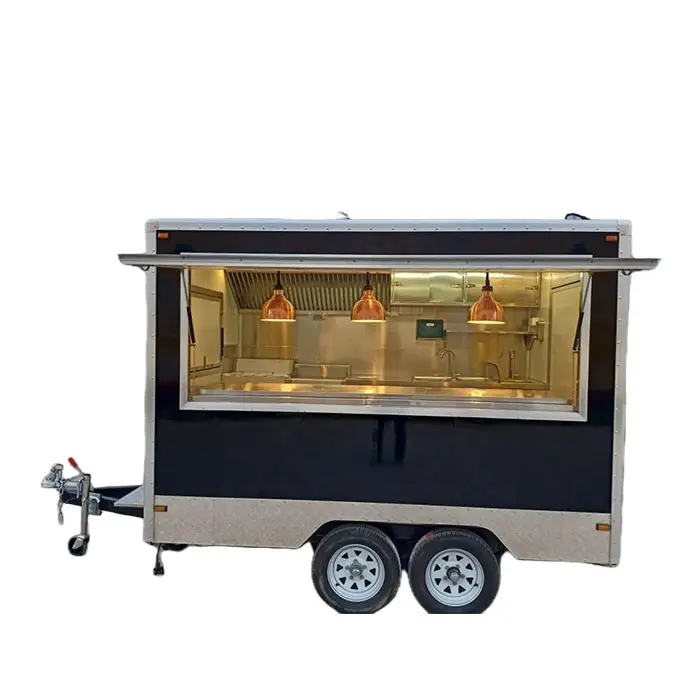 Rimorchio multifunzionale su misura nero dell'alimento/camion dell'alimento del caffè con l'attrezzatura di cottura/carrello del Camper dell'hamburger della Pizza