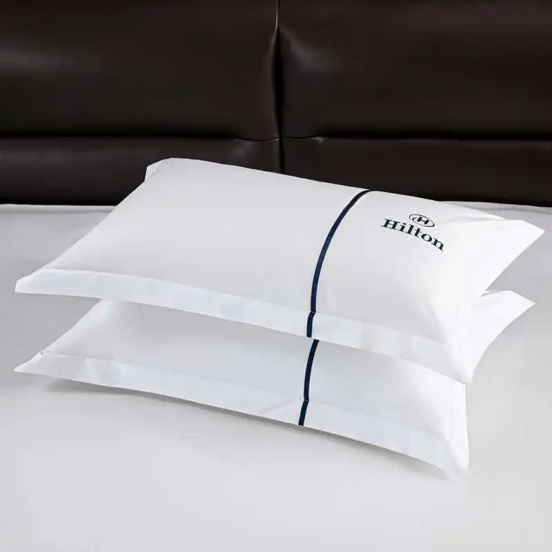 Funda de almohada de algodón de 5 estrellas para Hotel, funda de almohada personalizada con logotipo bordado de Hotel