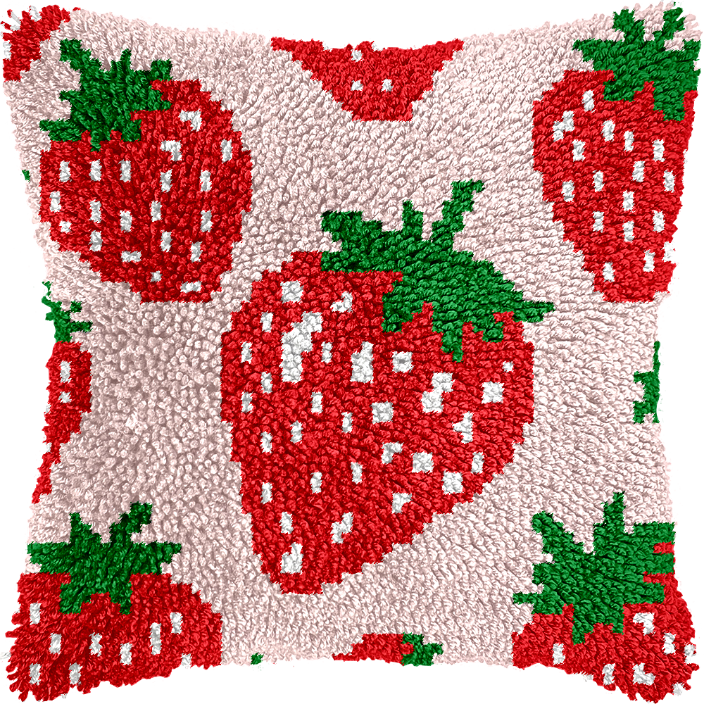 Latch Hook Pillow Case Kit with Strawberry design