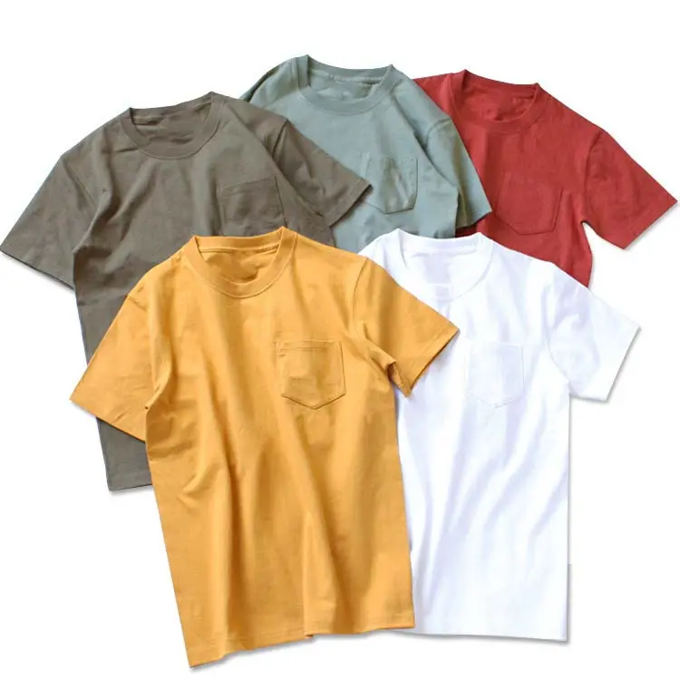 T-shirt da uomo produttore tasca personalizzata t-shirt di colore verde t-shirt in cotone con tasca a contrasto per l'azienda
