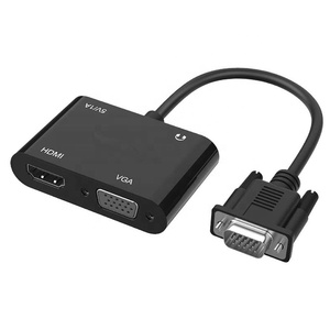 Adaptador de Cable VGA a HDMI, convertidor de vídeo divisor con soporte de Audio de 3,5 MM para PC, 2 en 1