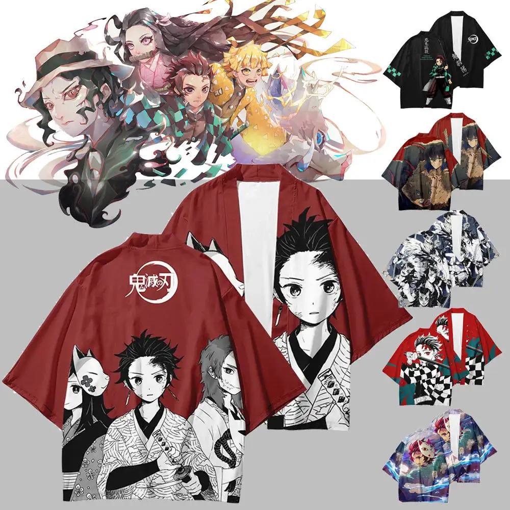 99 estilos Demon Slayer: Kimetsu no Yaiba Cosplay 3D impresión Haori Anime Kimono capa Anime dibujos animados ropa