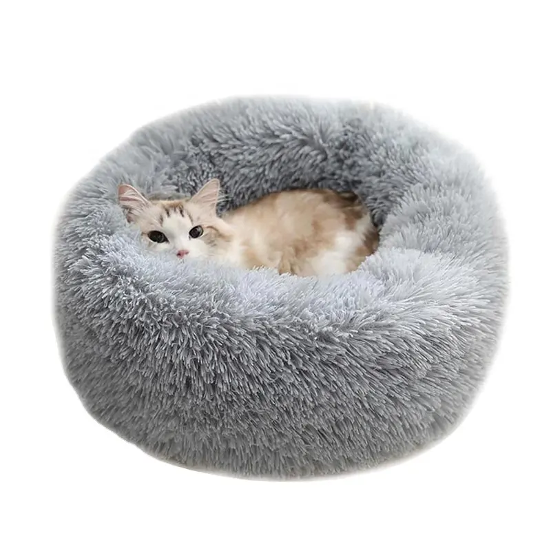 Üretici toptan çok renkler lüks donut yuvarlak peluş köpek pet kedi yatak