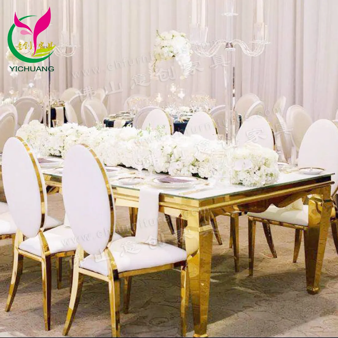 Wholesale Modern Rose Gold Stainless Steel Dining Table for Wedding and Catering