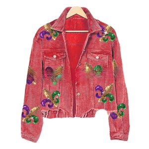 For 2025 Mardi Gras Shacket <strong>Jacket</strong> Coat Sequin Mardi Gras Floral Coat Corduroy Women <strong>Jacket</strong> - Product Image 3