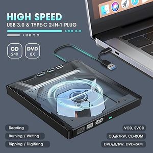 5合1通用串行总线3.0型外部光盘RW光盘驱动器，带SD/TF端口光盘刻录机笔记本电脑超级驱动器 - Product Image 3