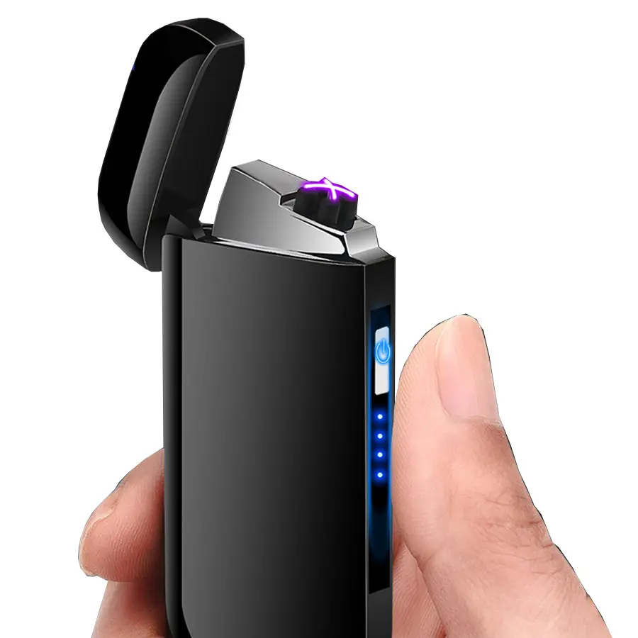 Encendedor de cigarrillos eléctrico recargable de Metal, sin llama, sin Gas, doble arco, USB, de Plasma, para chimenea, FR-617