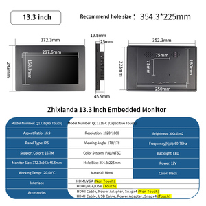Monitor integrado de pantalla táctil capacitiva/no táctil LCD de 13,3 pulgadas 1920*1080 con entrada VGA para uso en equipos industriales - Product Image 5