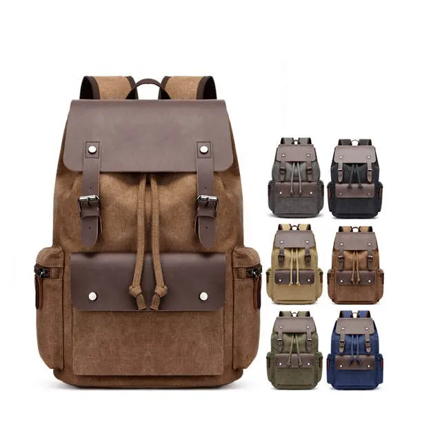 Uomo Style Trend Logo personalizzato impermeabile all'ingrosso Unisex zaino Laptop Vegan vintage Leather Canvas Backpack For Men