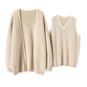 Yüksek kalite 100% kaşmir sonbahar kış renkli kenar katı gevşek hırka rahat yelek sportif Knitted örme kaşmir Sui - Product Image 1