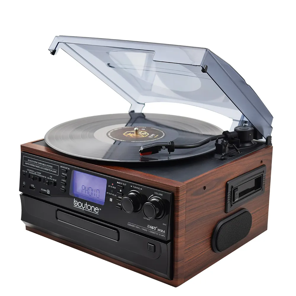 2019 marca nueva fábrica suministro moderno gramófono disco de vinilo con reproductor de AM/FM Radio Cassette reproductor de CD
