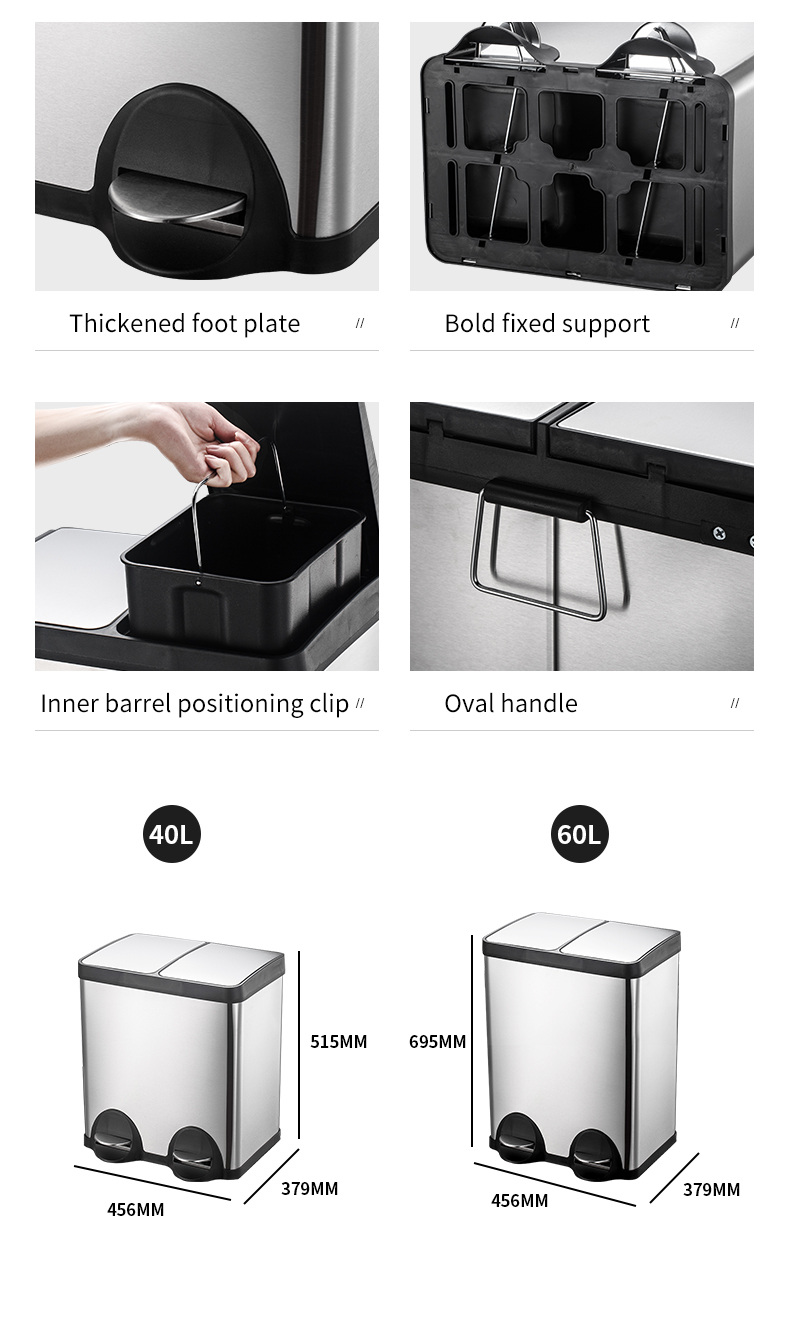 Manufacturer kitchen 2 compartments stainless steel trash can in waste bins