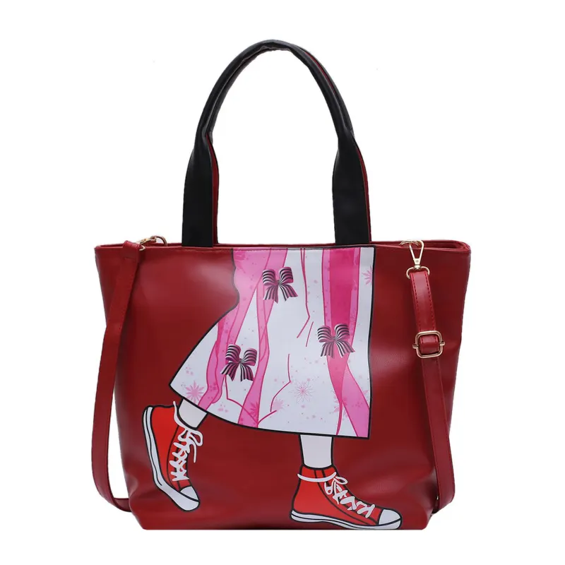 Bolsa feminina engraçada, bolsa de mão de couro pu com estampa de grafite, design de mão, barata, grande capacidade