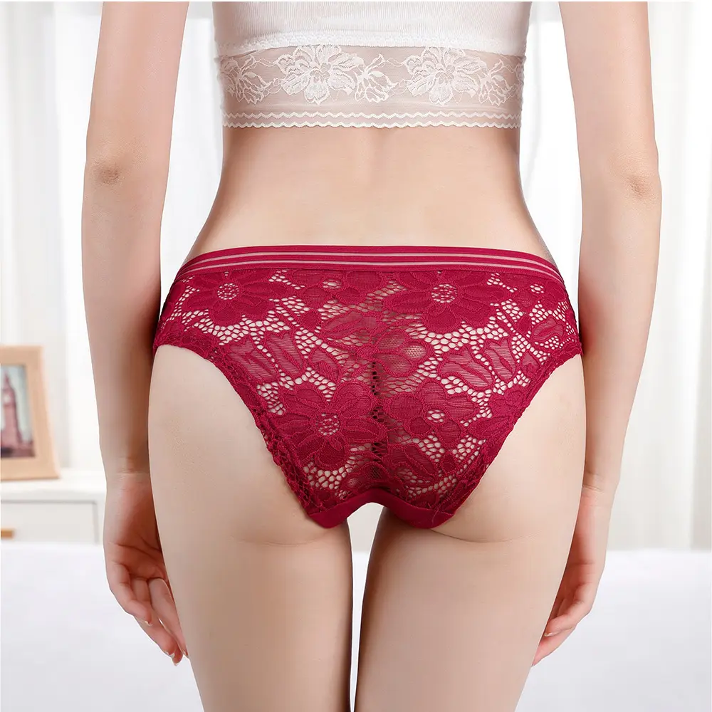 Hot-selling Sexy Lace Comfortable Breathable Cotton Custom-Made Ladies' Underwear Plus Size Women's Briefs Hollow Panties