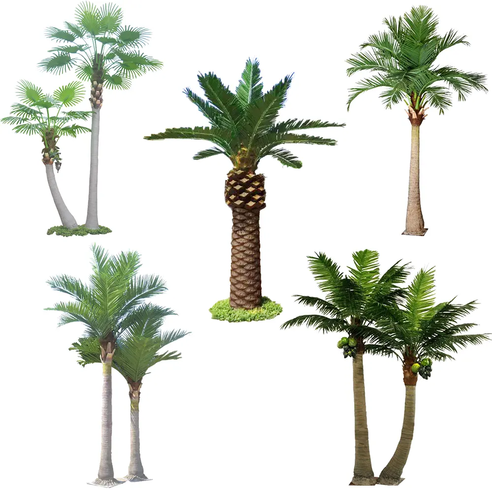 Decoración Artificial para parque al aire libre, árbol grande de aspecto Natural, Palma de hoja Tropical, planta a prueba de UV, palmera Artificial de Metal