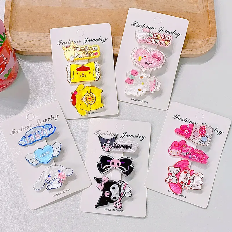 Sevimli Sanrio firkete üç parçalı set girly kalp firkete patlama kırık mini tatlı süper peri ördek gagası klip saç süsü