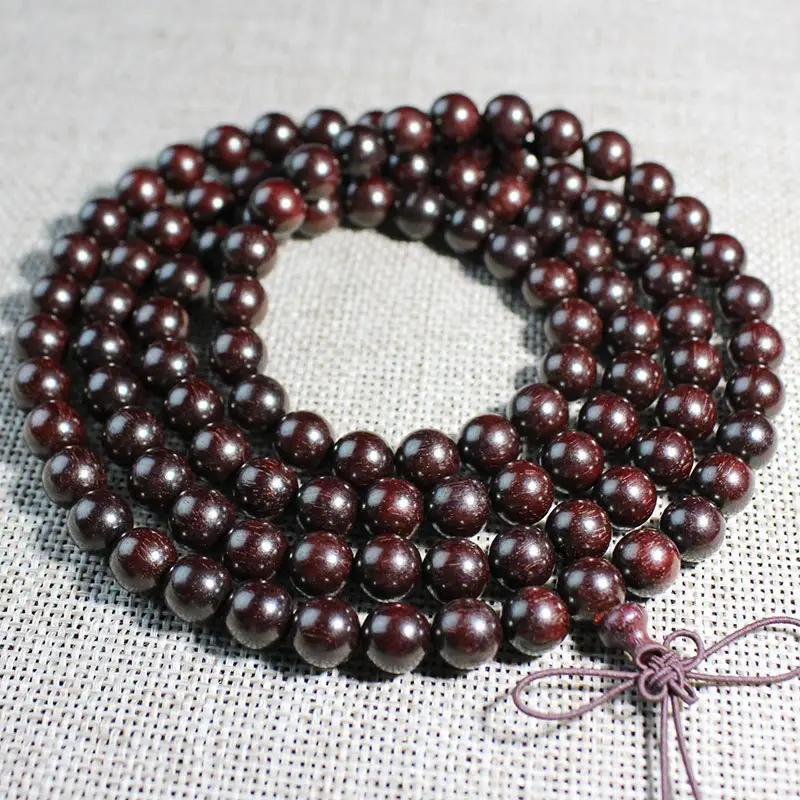 Bracelets en perles d'ébène de sang en bois de Mala 108, 6mm, 8mm, Bracelet en perles de bouddha en bois de santal rouge