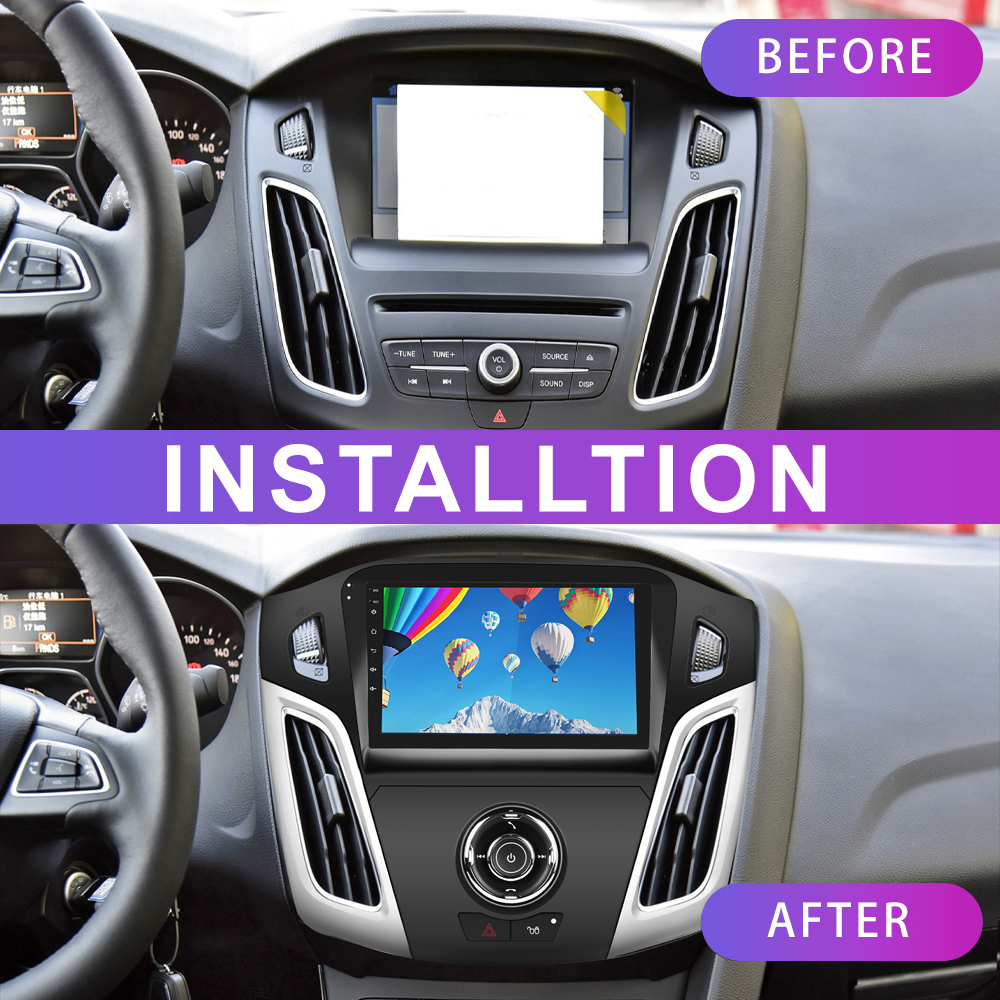 Podofo Double Din 9'' Car Radio Frame For Ford Focus 2012-2018 Stereo High-Grade ABS Plastic Radio Fascia Frame