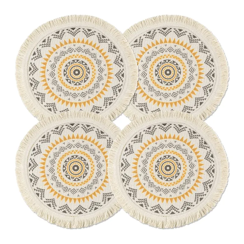 Tovagliette rotonde Mandala Set di 4, tovagliette lavabili in cotone macramè intrecciato Boho tovaglietta lavabile per arredamento tavolo da pranzo