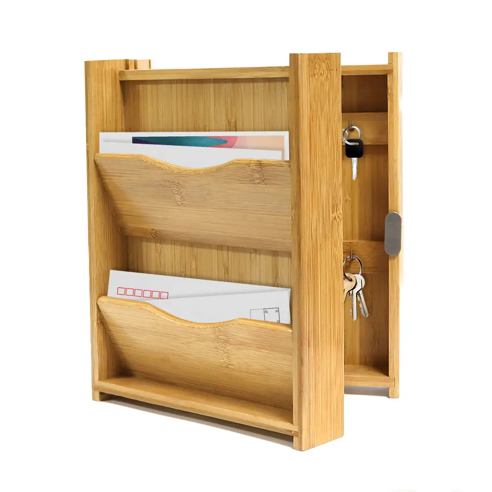Multi-funcional bambu magnético de madeira parede mail montado e chaveiro chaveiros ganchos de parede