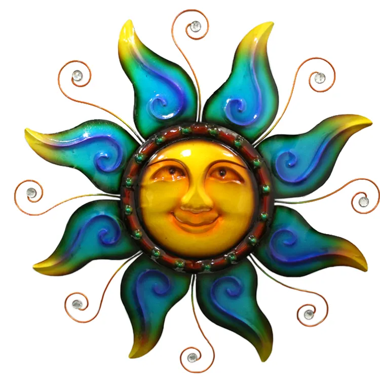 सूरज चेहरा दीवार शिल्प स्वर्गीय निकायों इनडोर और आउटडोर धातु लौह कला गहने