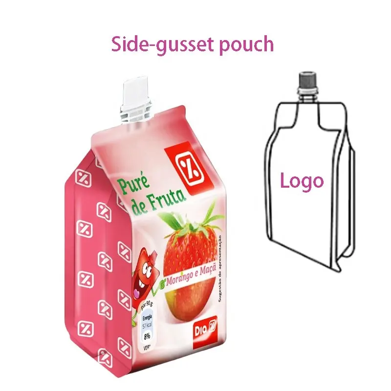 Bolsa stand up material de embalagem personalizada com canudo interno ou bico saco plástico de alumínio