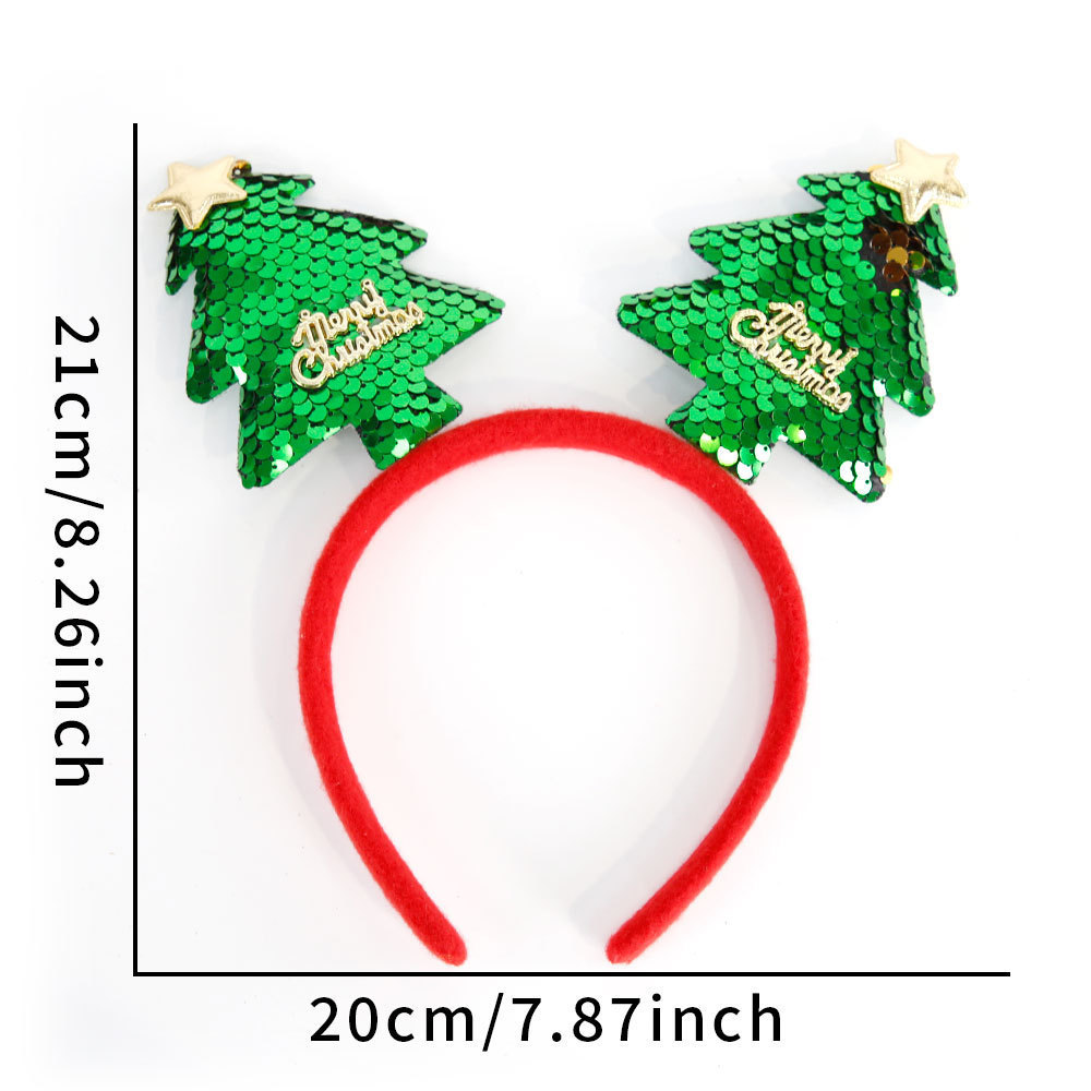 Cerchietto per capelli con albero di Natale in paillettes verdi - Cerchietto natalizio per capelli