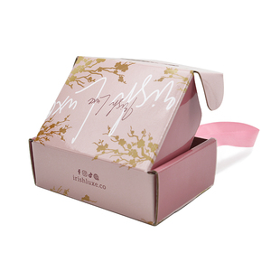 Logo ve şerit kolu ile toptan özel Logo lüks pembe nakliye kağıt cilt bakım Mailer kozmetik ambalaj kutusu - Product Image 5