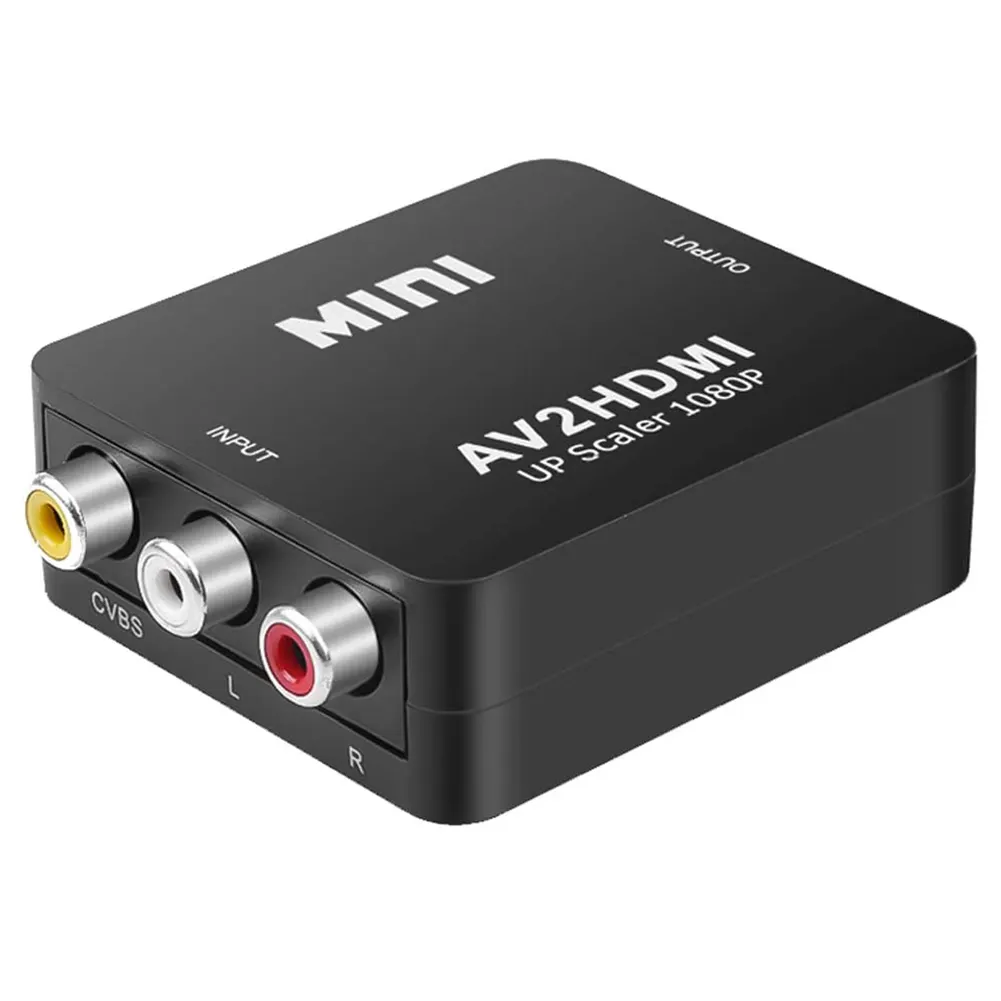 Adaptador convertidor RCA AV a HDMI, convertidor Multimedia Mini compuesto CVBS a HDMI AV2HDMI, caja de Color dorado 1080p
