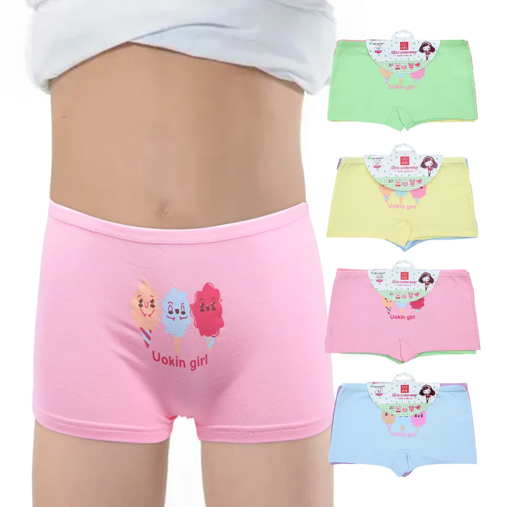 UOKIN 4-10 anos boxers infantis de algodão com estampa de desenho animado calcinha fofa para meninas em grande embalagem por atacado A5101