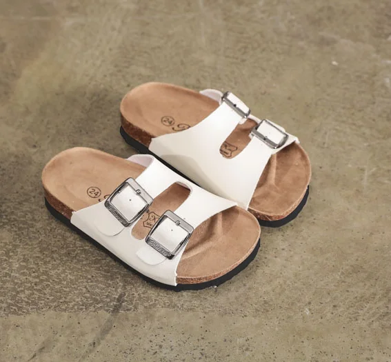 2021 New design Factory Price Kids Leather Slide Sandals Children Leather Cork Slippers Boys Girls Flip Flops Toddler Sandals