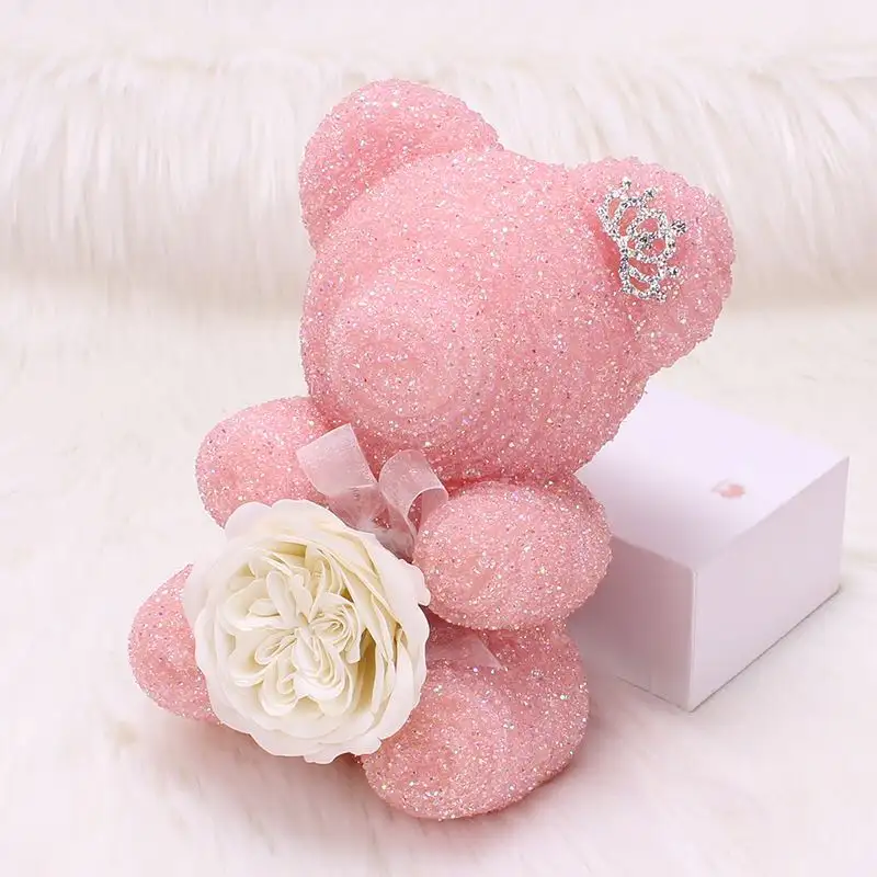 2021 Girlfriend Gift Fresh Flowers Rose Diamond Bear Pearl Shiny Bear Marry Christmas Valentine's Day Gift