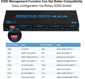 4K 60HZ矩阵开关4x4进4出2.0切换器分离器，带SPDIF EDID提取器红外控制HDCP 2.2电弧 - Product Image 5